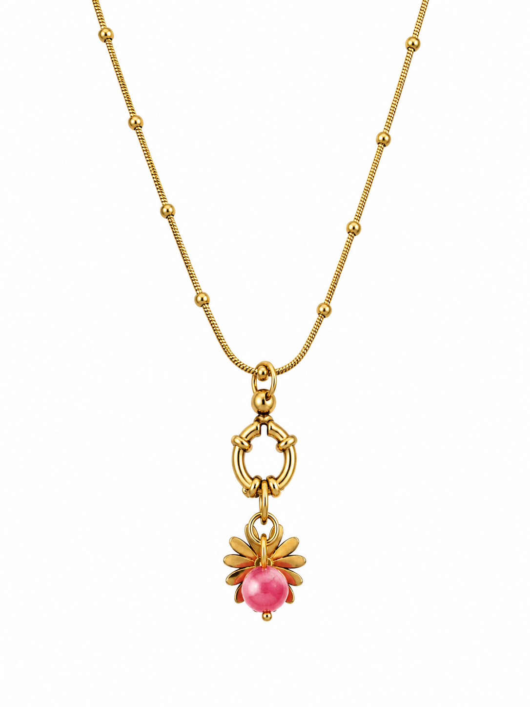 Pink Flower- Edelstahl Kette